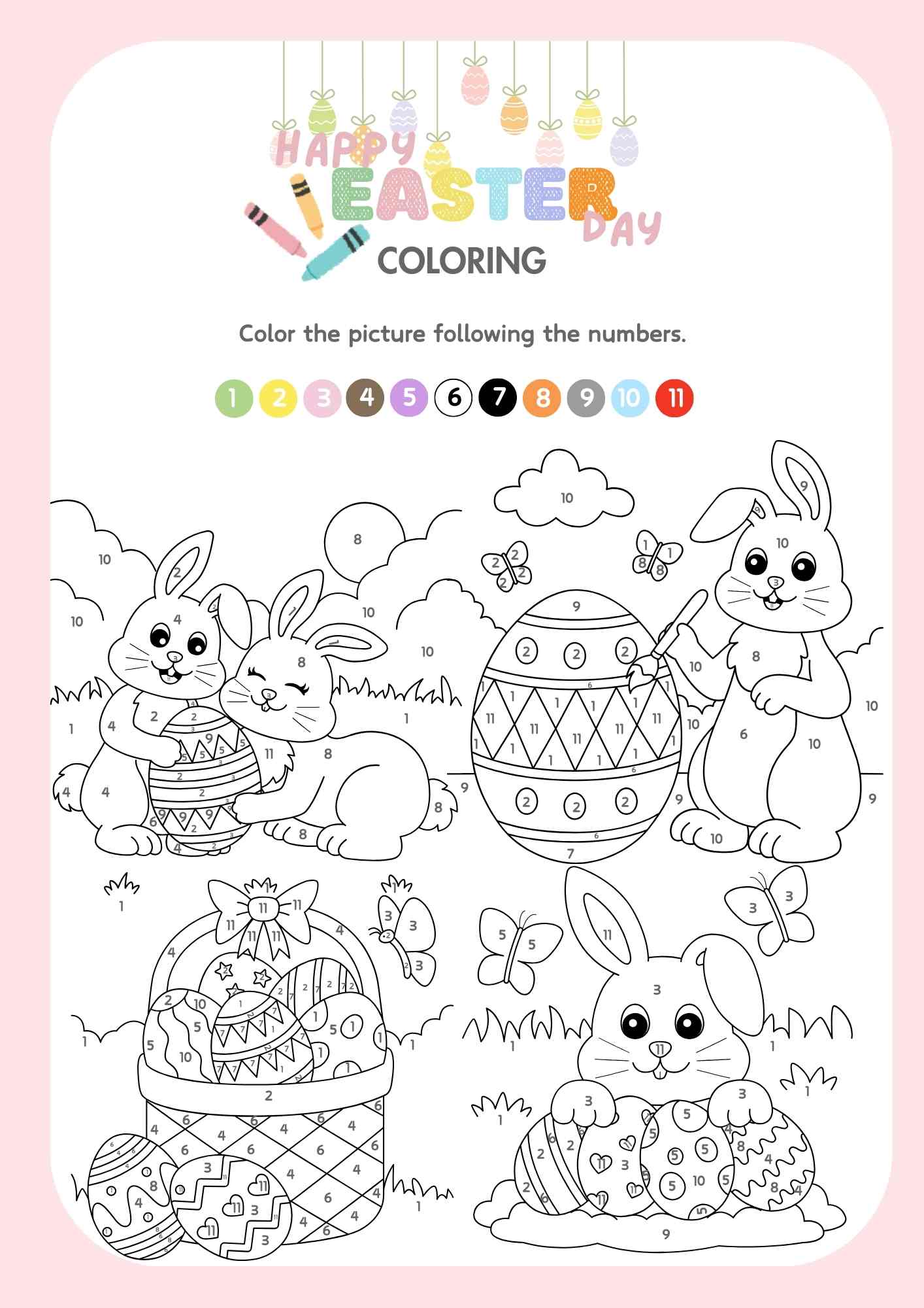 Easter Holiday Color by Number Free Printable PDF